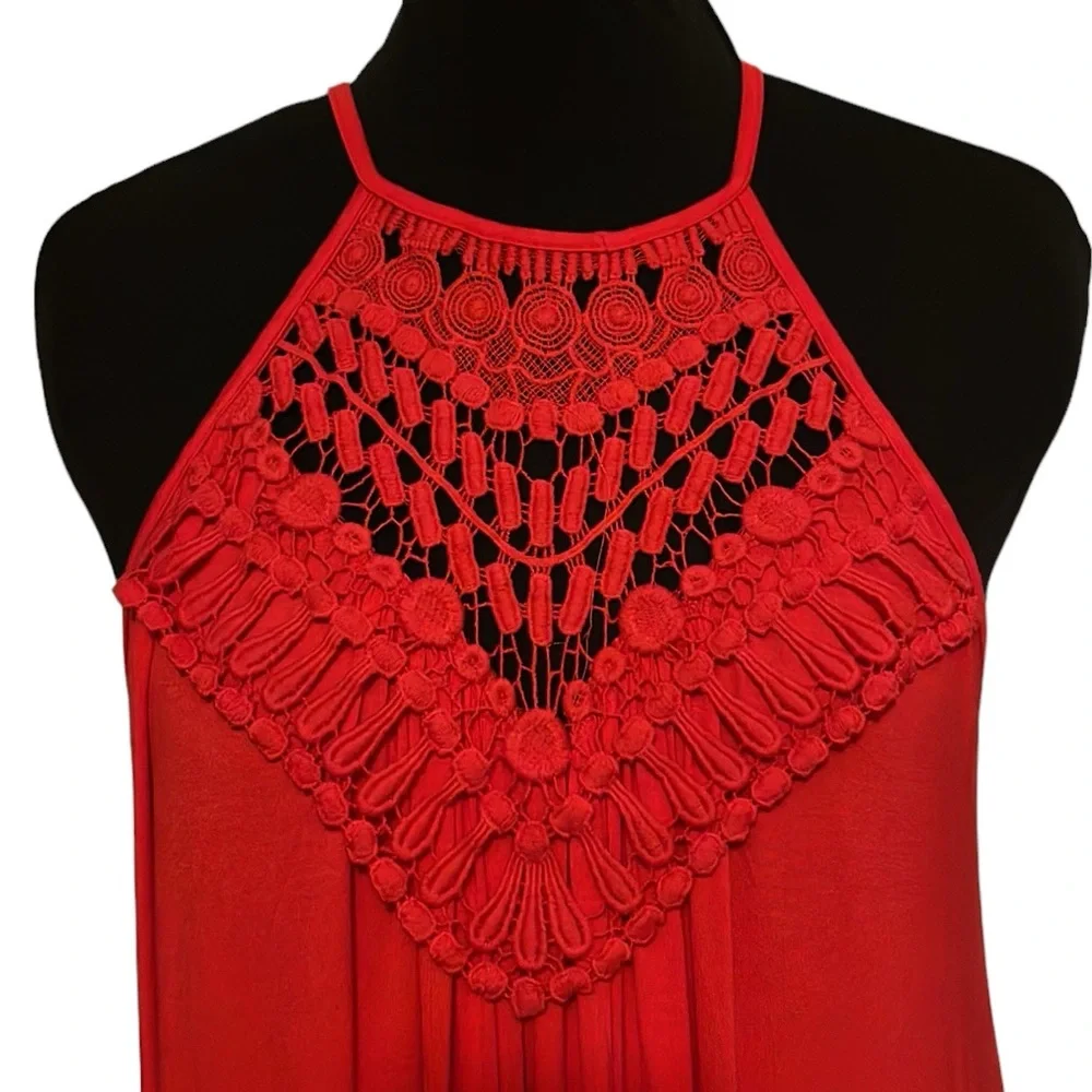 Women’s Red Crochet Maxi Dress - Picture 7 of 9